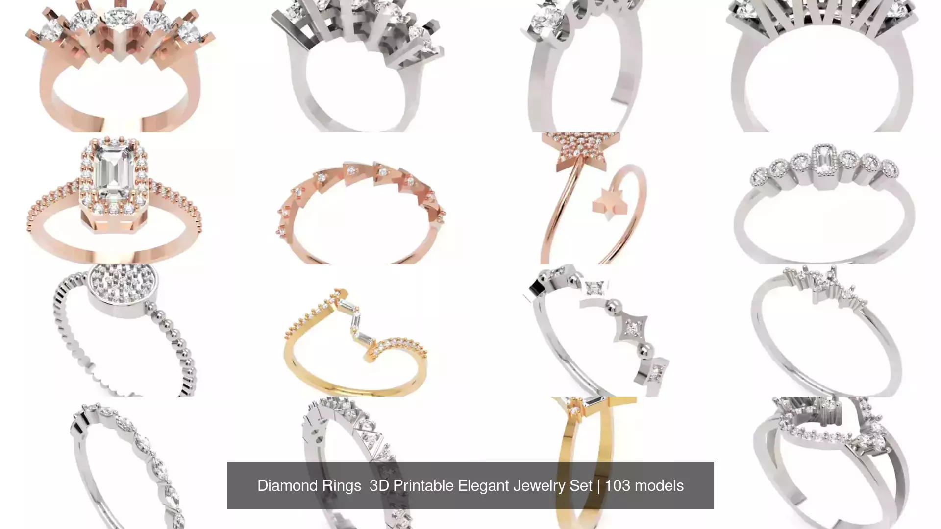 Diamond Rings 3D Printable Elegant Jewelry Set 3D Model Collection_167