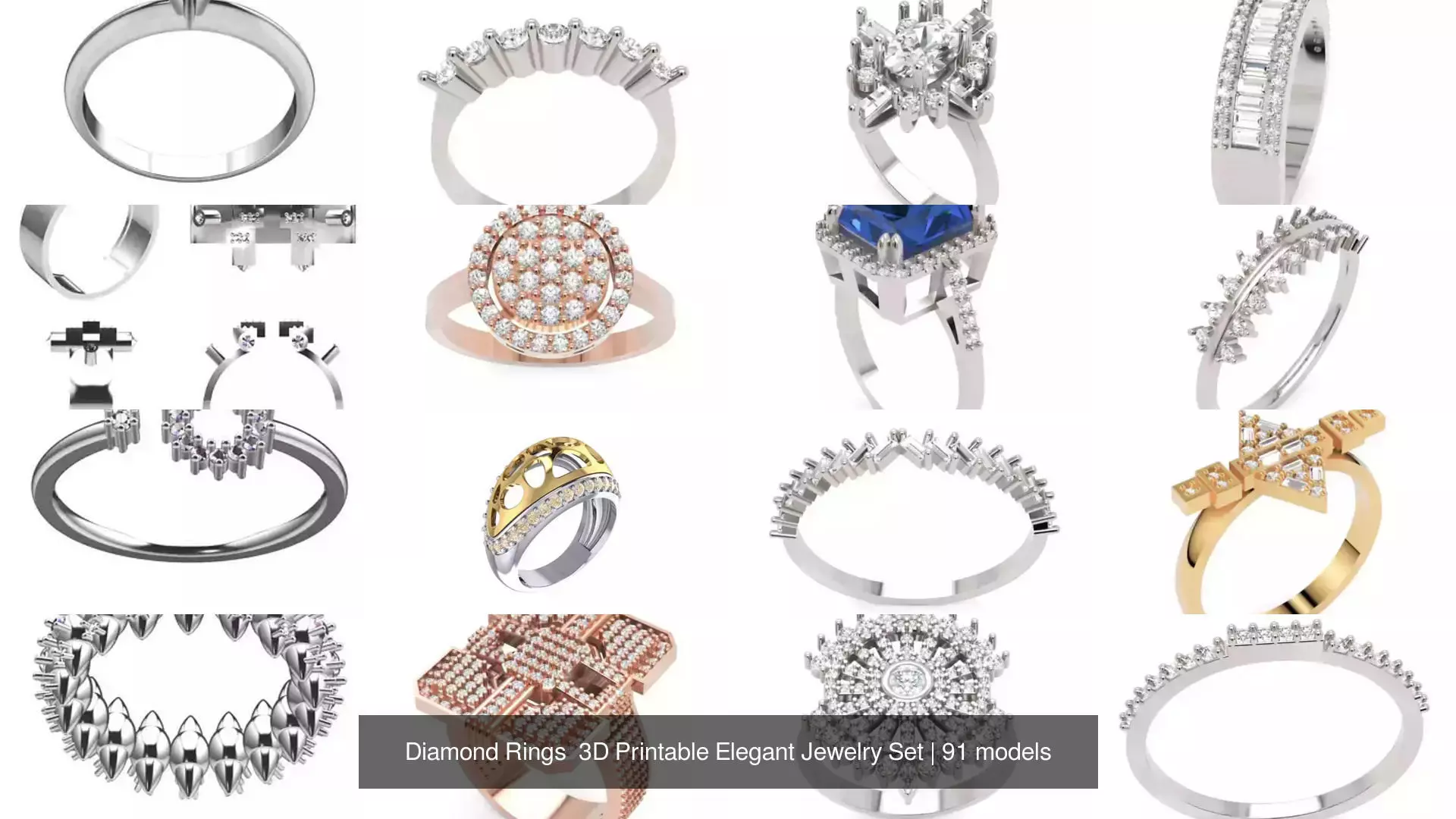 Diamond Rings 3D Printable Elegant Jewelry Set 3D Model Collection_229