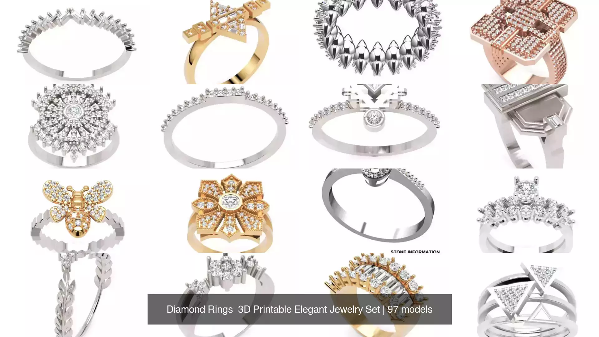 Diamond Rings 3D Printable Elegant Jewelry Set 3D Model Collection_271