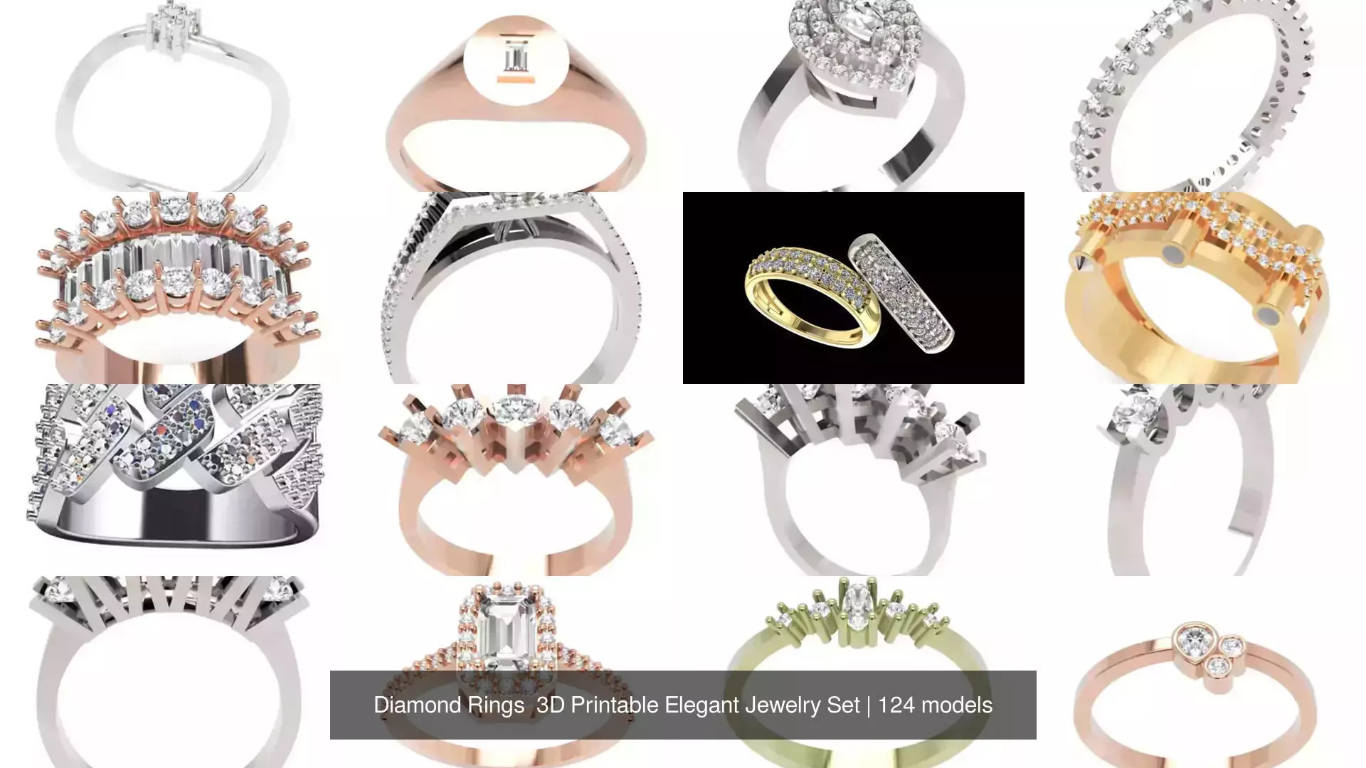 Diamond Rings 3D Printable Elegant Jewelry Set 3D Model Collection_148