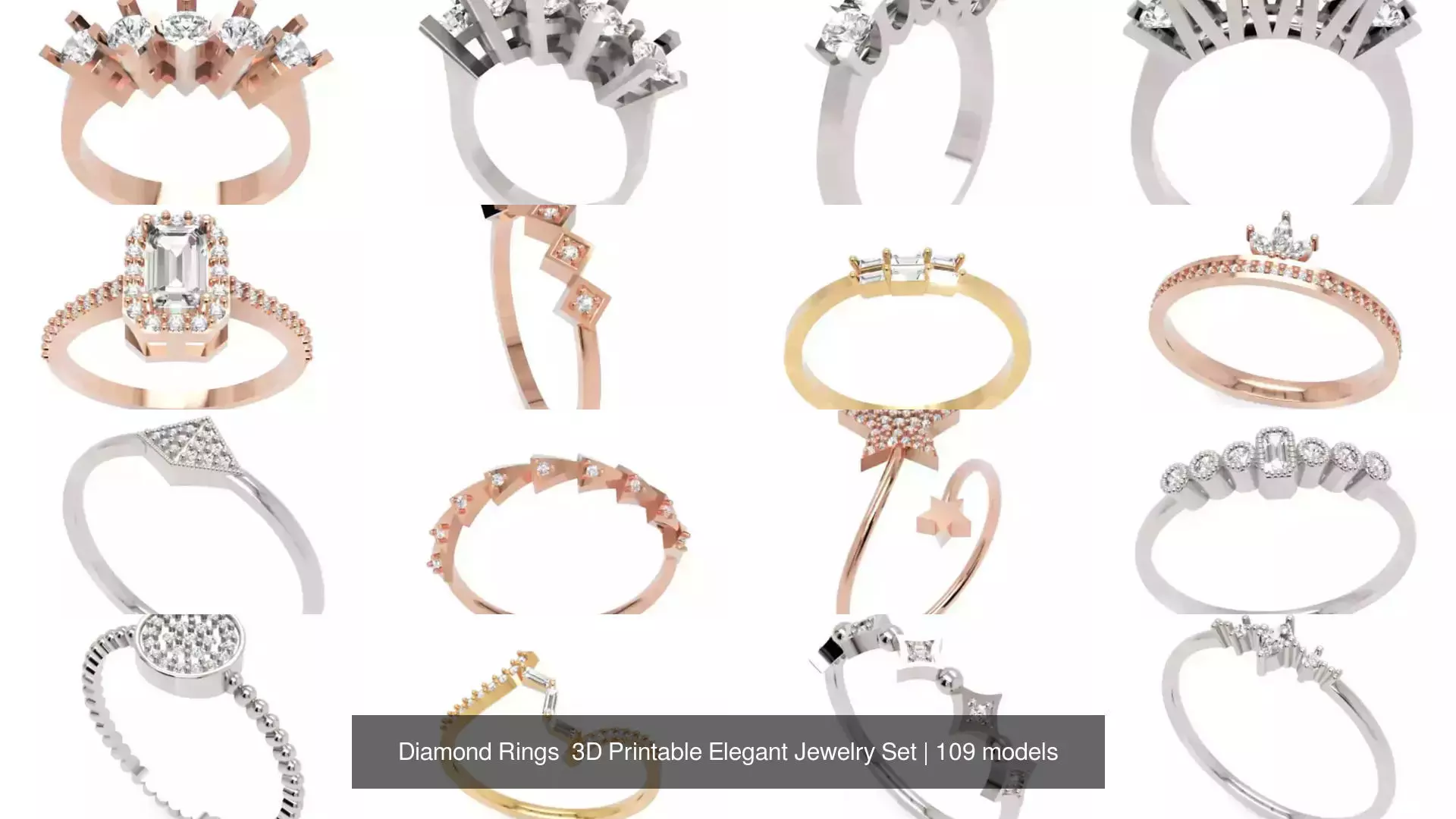 Diamond Rings 3D Printable Elegant Jewelry Set 3D Model Collection_163