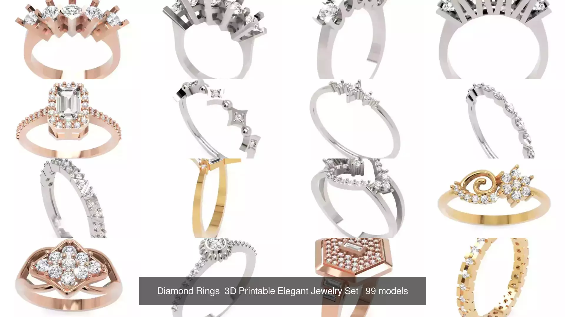 Diamond Rings 3D Printable Elegant Jewelry Set 3D Model Collection_172
