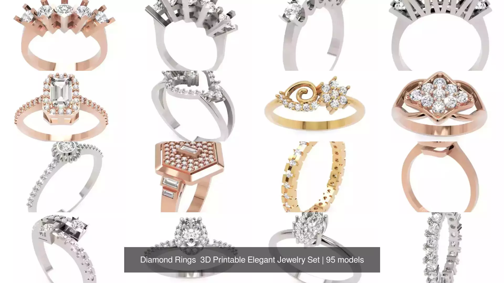 Diamond Rings 3D Printable Elegant Jewelry Set 3D Model Collection_177