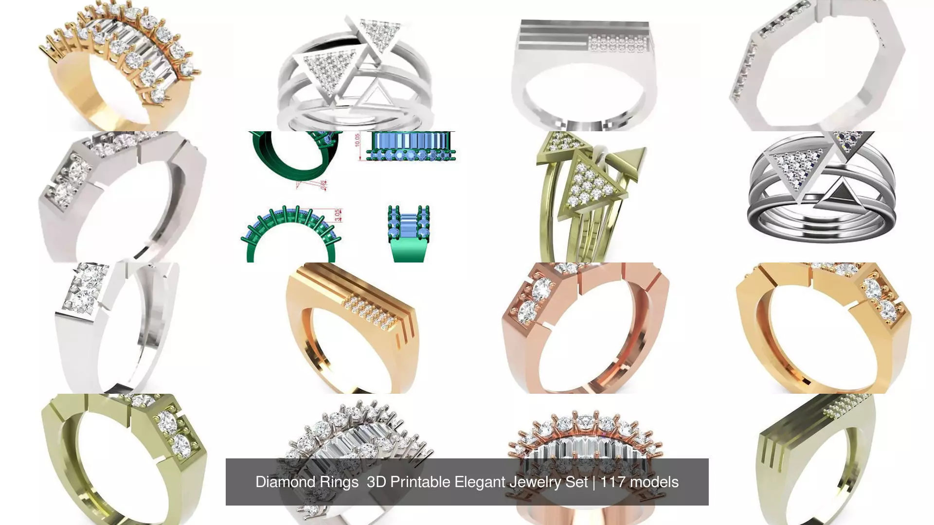 Diamond Rings 3D Printable Elegant Jewelry Set 3D Model Collection_340