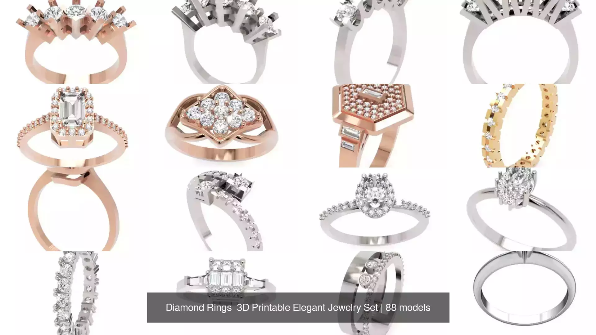 Diamond Rings 3D Printable Elegant Jewelry Set 3D Model Collection_184