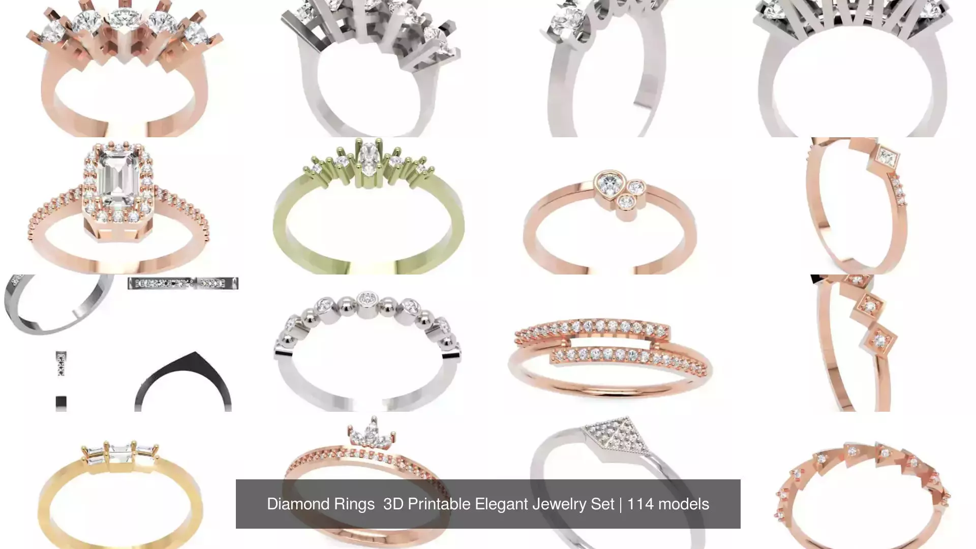 Diamond Rings 3D Printable Elegant Jewelry Set 3D Model Collection_157