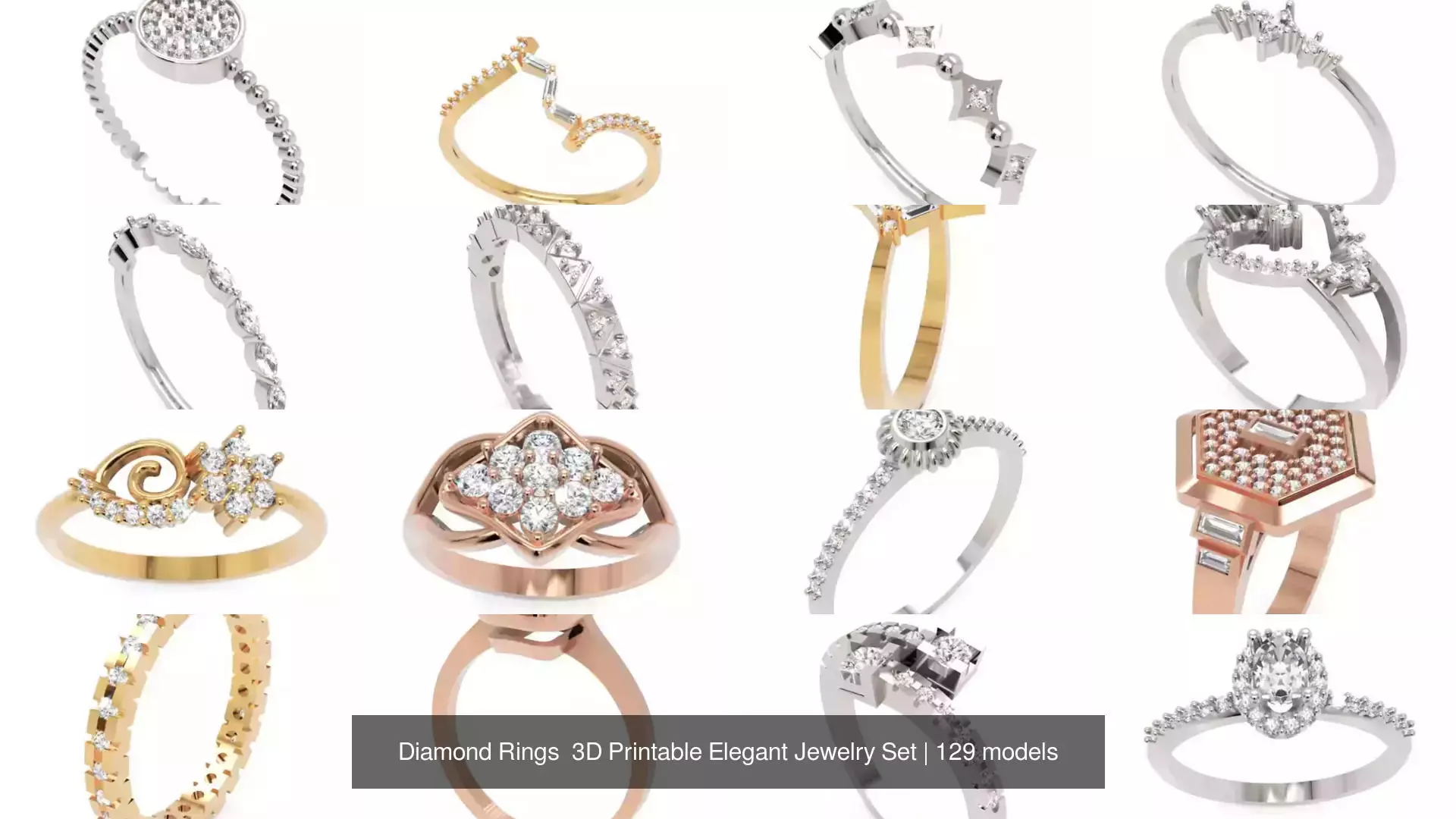 Diamond Rings 3D Printable Elegant Jewelry Set 3D Model Collection_241