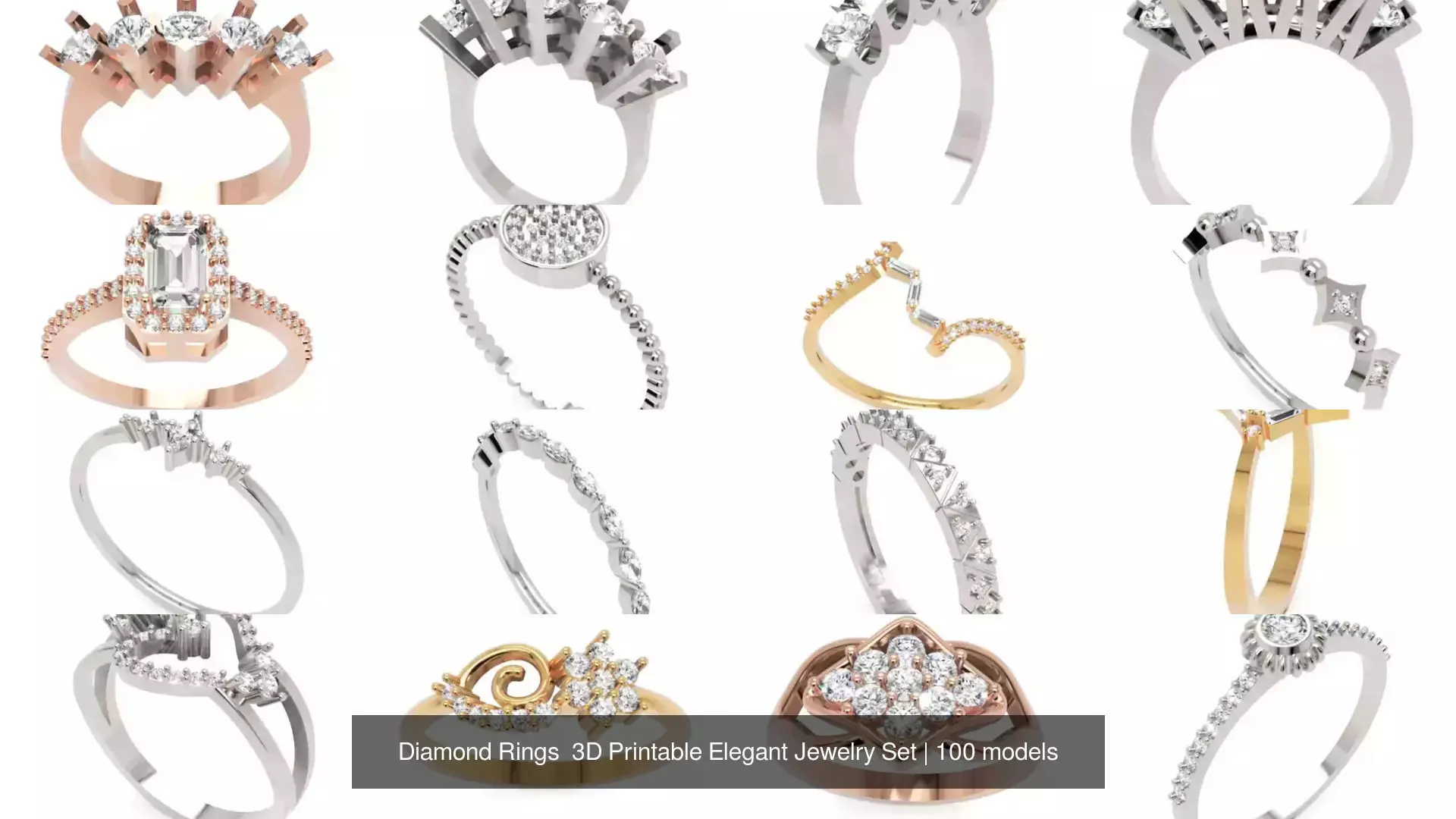 Diamond Rings 3D Printable Elegant Jewelry Set 3D Model Collection_170