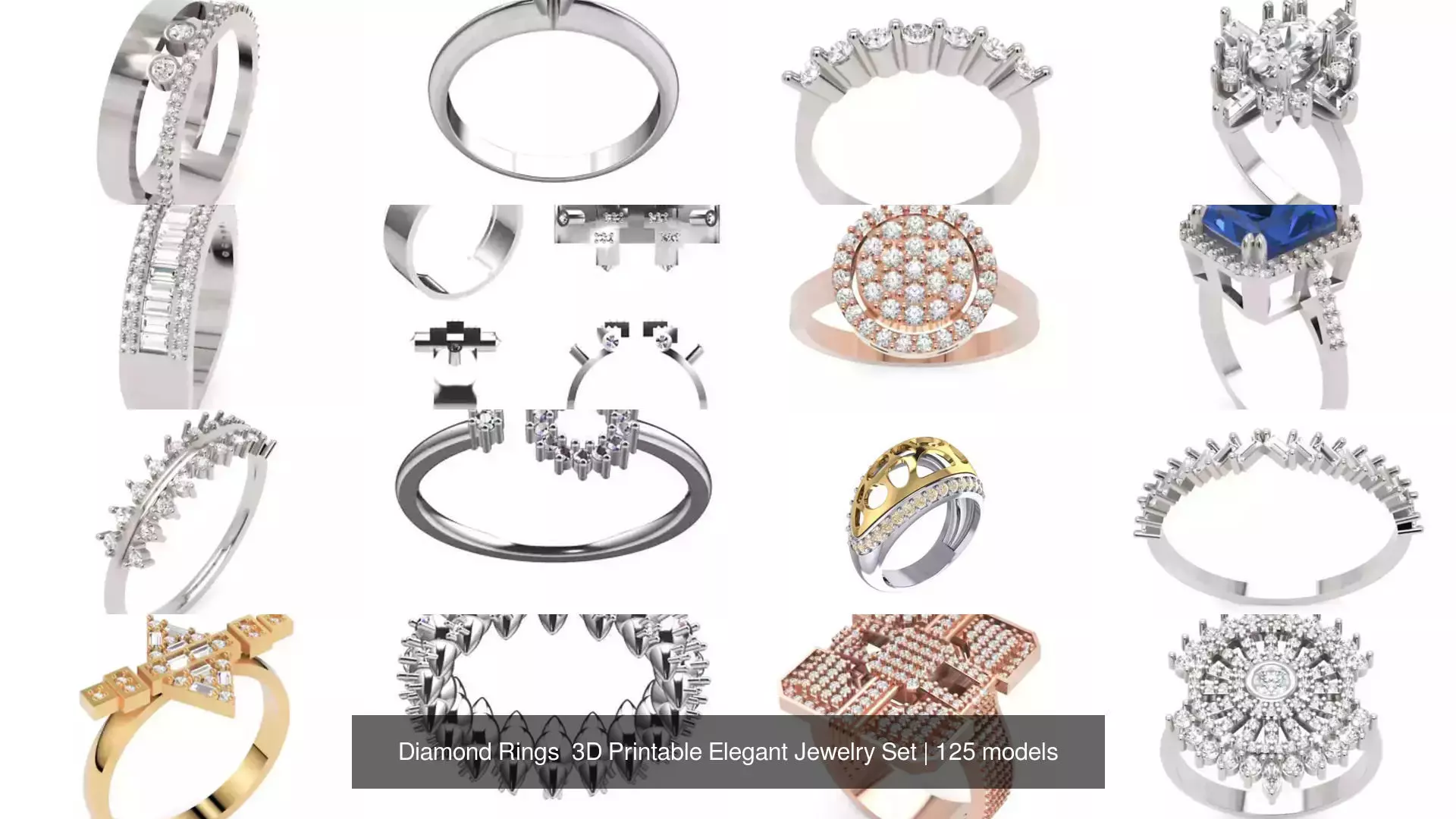 Diamond Rings 3D Printable Elegant Jewelry Set 3D Model Collection_294