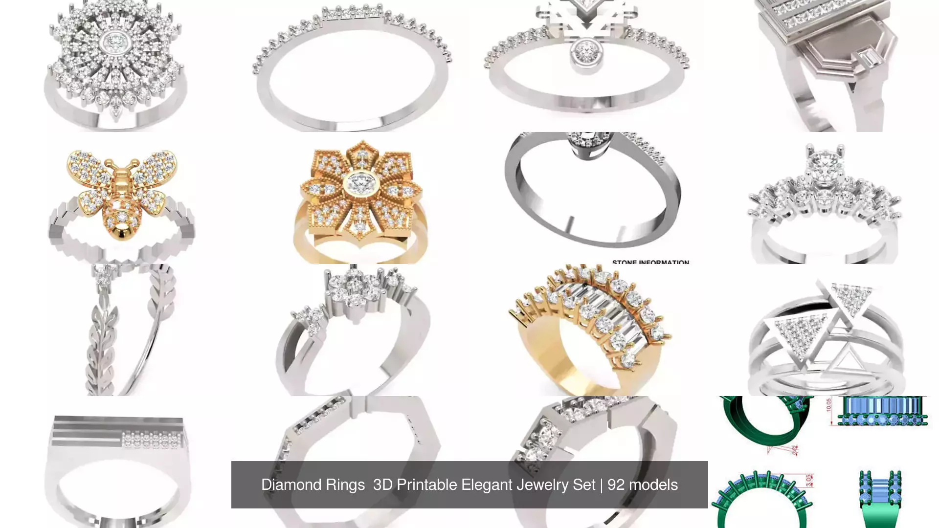 Diamond Rings 3D Printable Elegant Jewelry Set 3D Model Collection_275