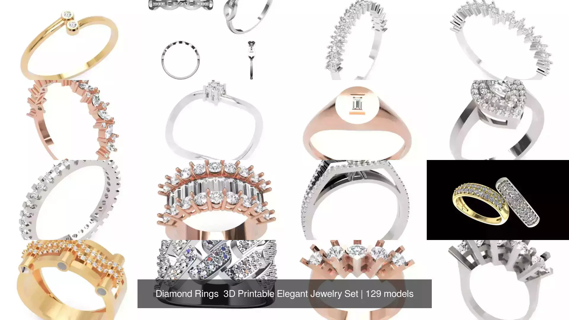 Diamond Rings 3D Printable Elegant Jewelry Set 3D Model Collection_143