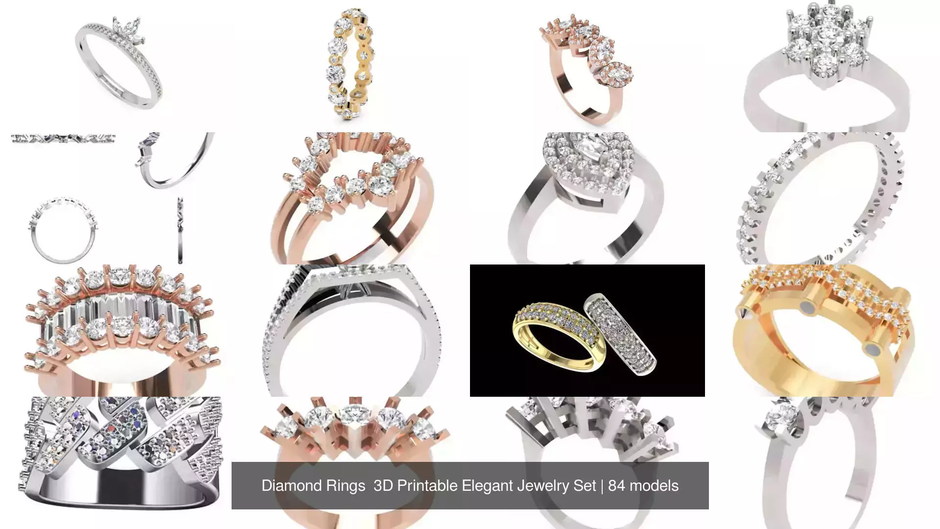 Diamond Rings 3D Printable Elegant Jewelry Set 3D Model Collection_140