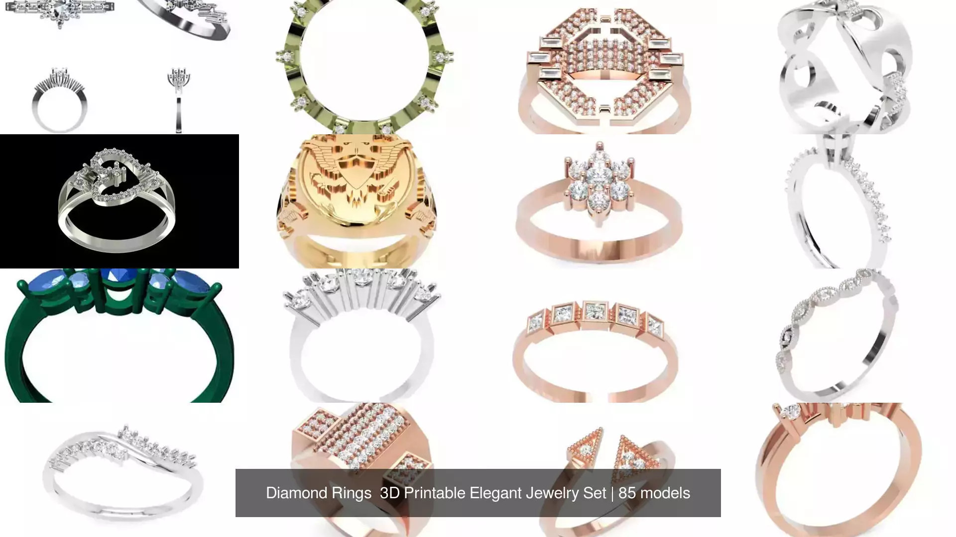Diamond Rings 3D Printable Elegant Jewelry Set 3D Model Collection_91