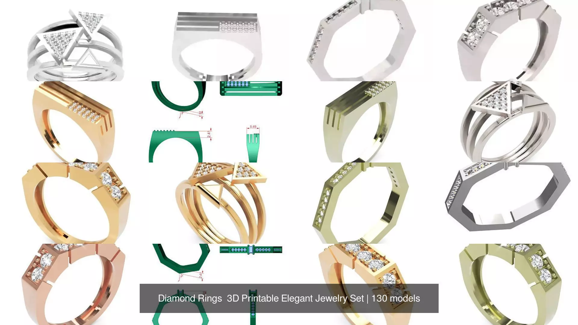 Diamond Rings 3D Printable Elegant Jewelry Set 3D Model Collection_347