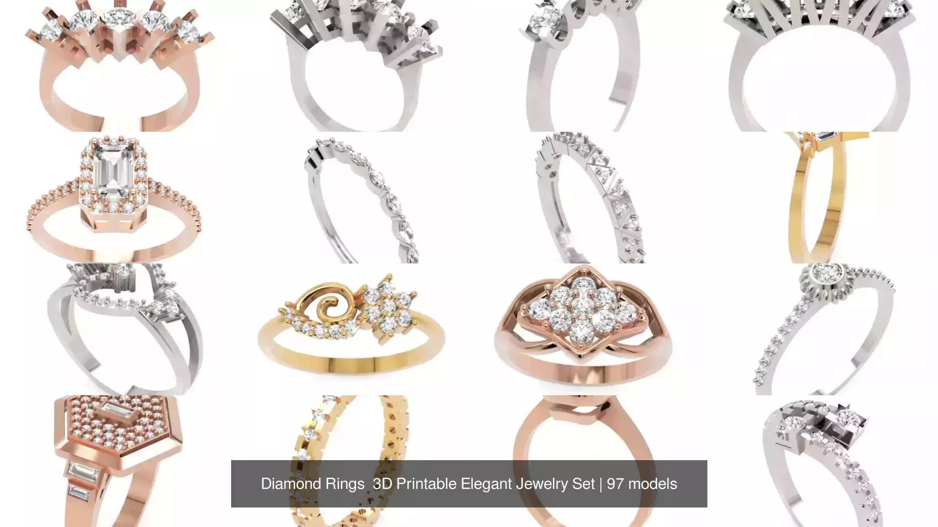 Diamond Rings 3D Printable Elegant Jewelry Set 3D Model Collection_174