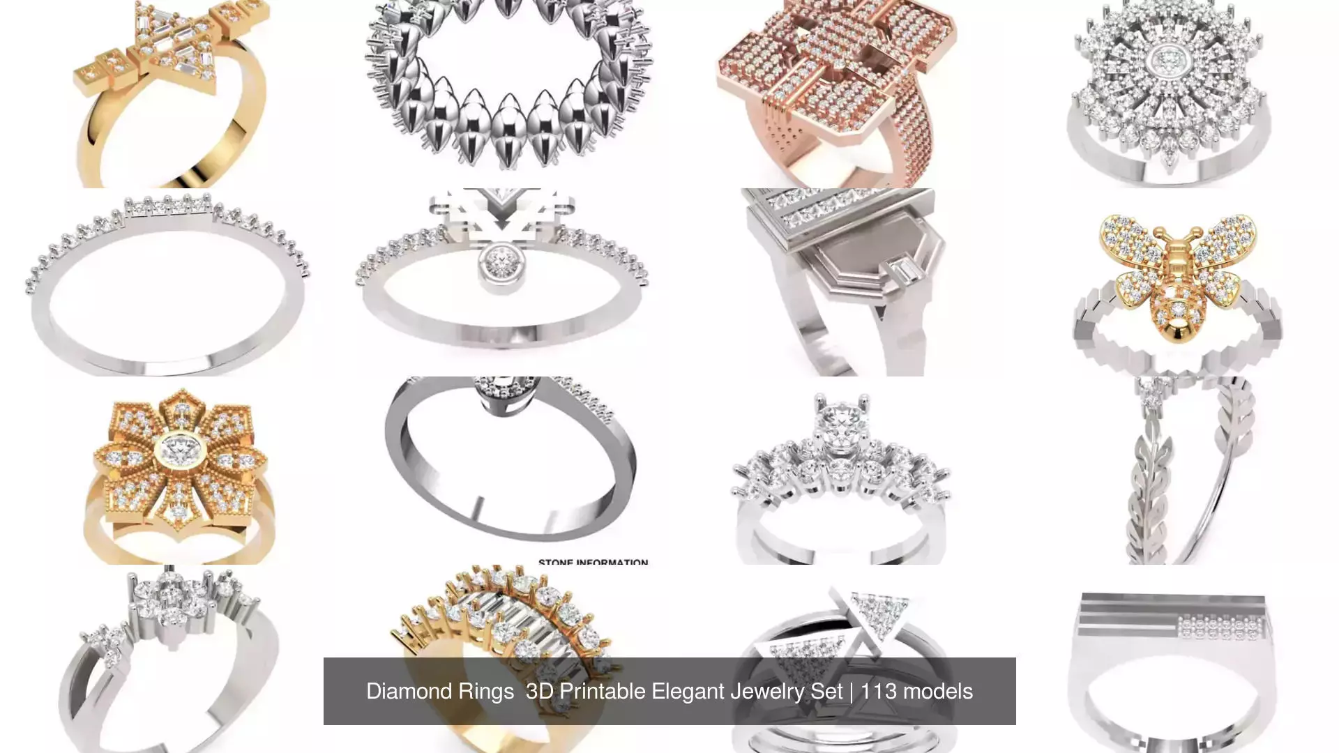 Diamond Rings 3D Printable Elegant Jewelry Set 3D Model Collection_306