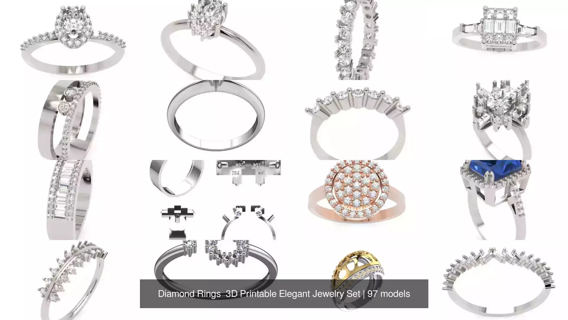 Diamond Rings 3D Printable Elegant Jewelry Set 3D Model Collection_223