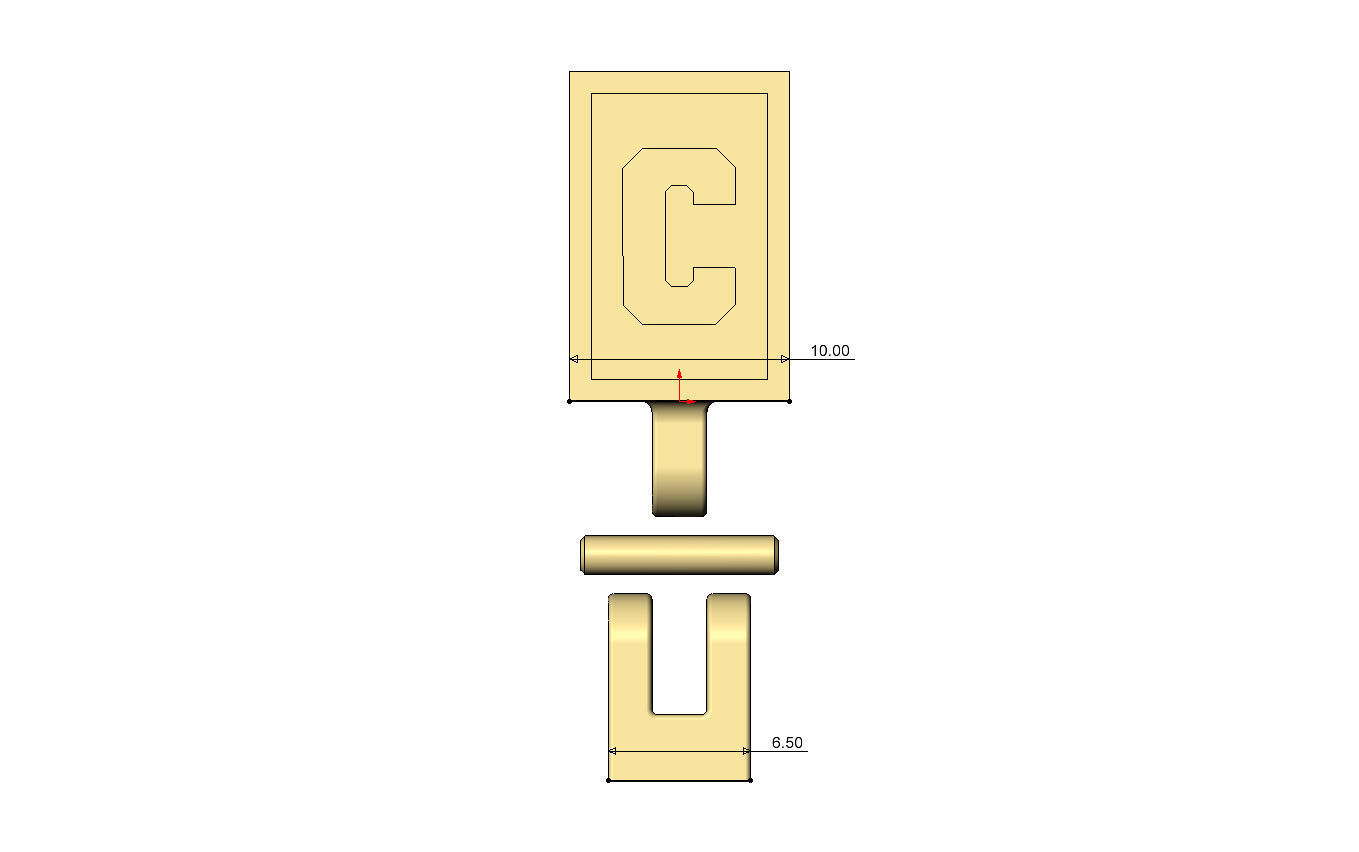 C letter varsity font 12x10x10mm enamel bail link 3D print model_6