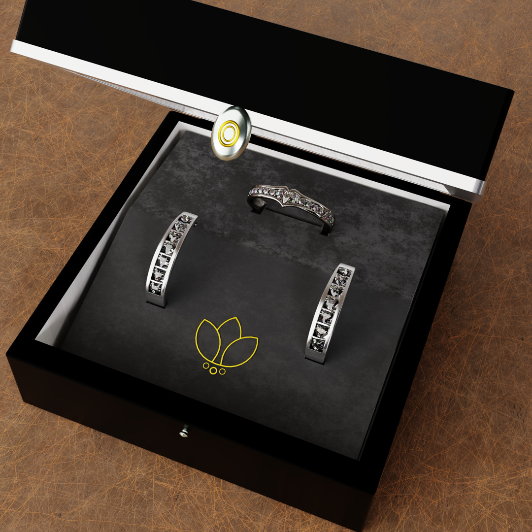 Luxury Diamond Jewelry Display Box with Ring and Ear Hoops 3D model_5