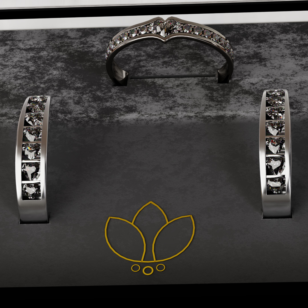 Luxury Diamond Jewelry Display Box with Ring and Ear Hoops 3D model_6