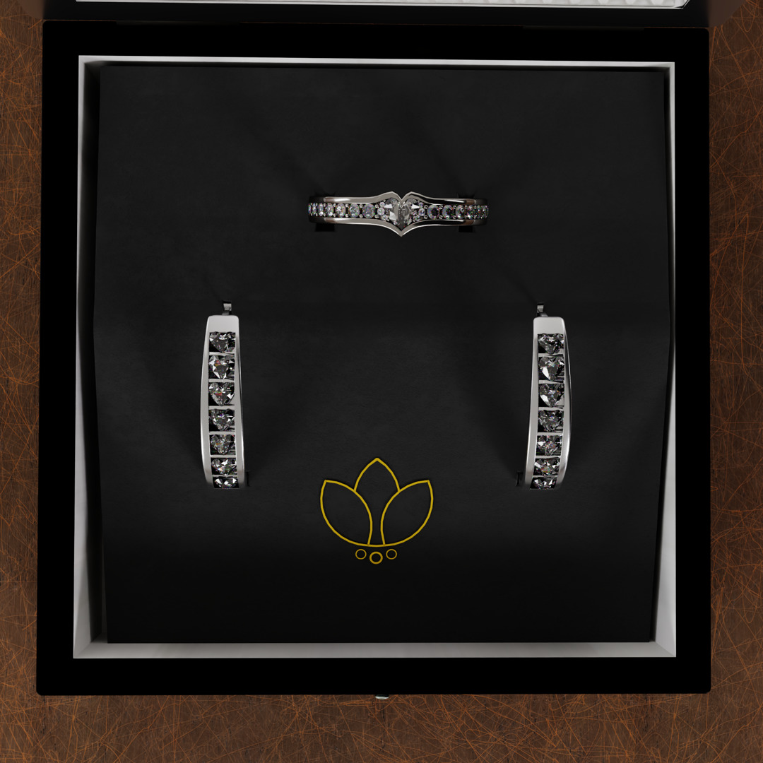 Luxury Diamond Jewelry Display Box with Ring and Ear Hoops 3D model_1