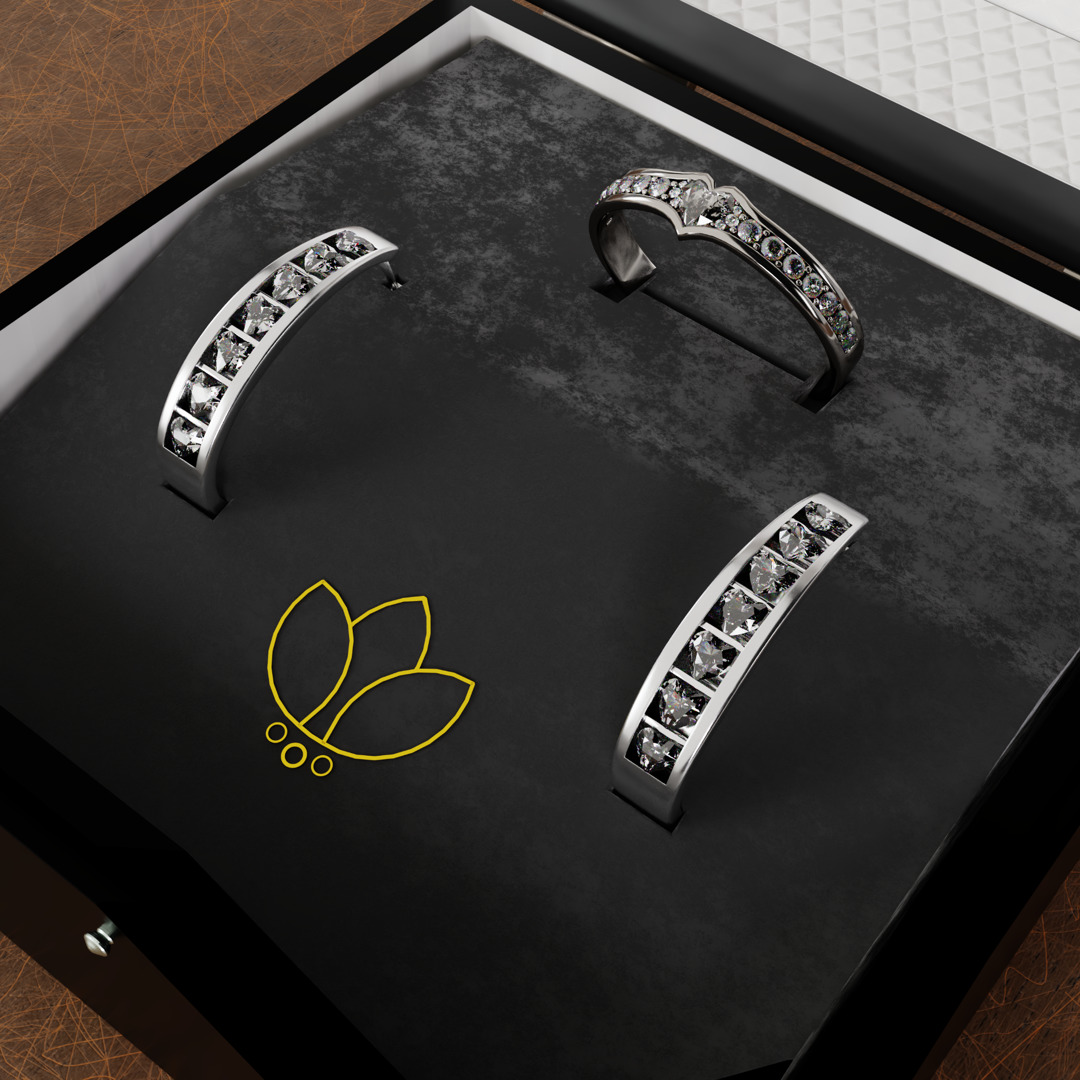 Luxury Diamond Jewelry Display Box with Ring and Ear Hoops 3D model_4