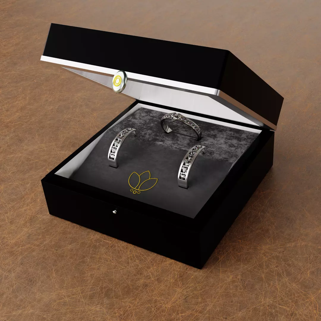Luxury Diamond Jewelry Display Box with Ring and Ear Hoops 3D model_0