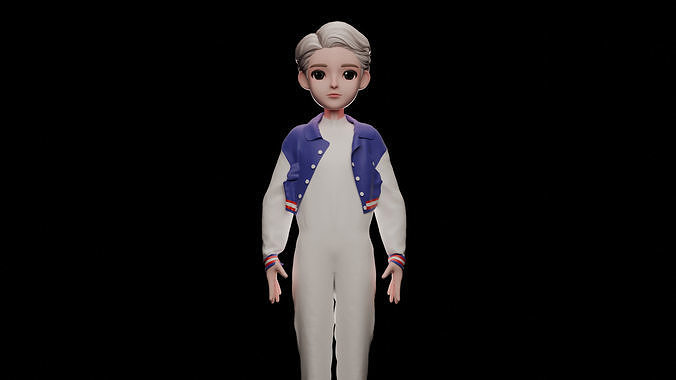 Stylized Boy 3D Model Rigged and Textured T Pose Low-poly 3D model