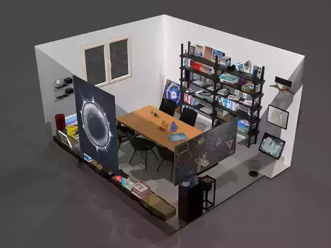 Recreational Art Room with Furniture and Library