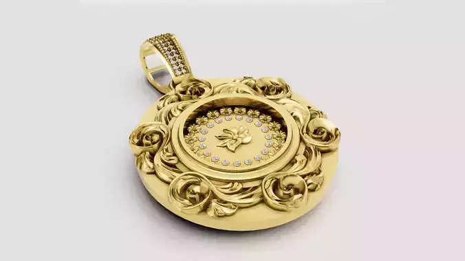 floral gold pendant 3D printable model 