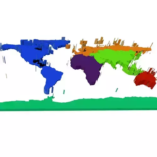 Continents Map Offset Low-poly 3D model