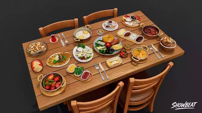 Turkish Breakfast Pack Low-poly 3D model 2