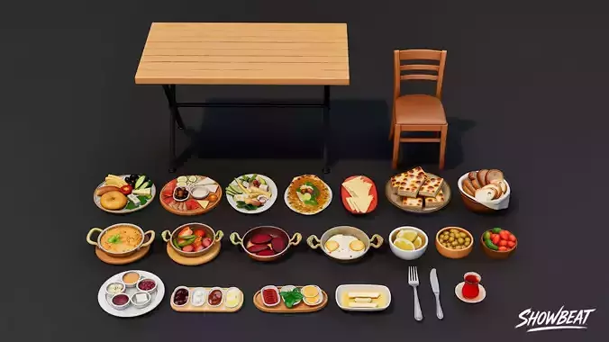 Turkish Breakfast Pack Low-poly 3D model 4