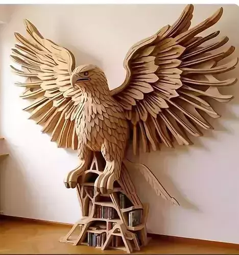 Modern wooden sculpture - eagle design and book holder