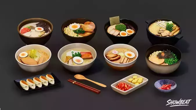 Japanese Ramen Pack Low-poly 3D model 2