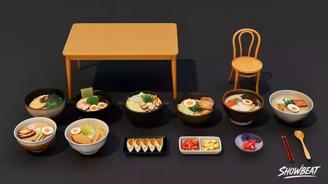 Japanese Ramen Pack Low-poly 3D model 3