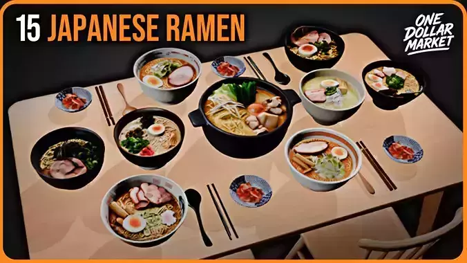 Japanese Ramen Collection Set of 15 3D model