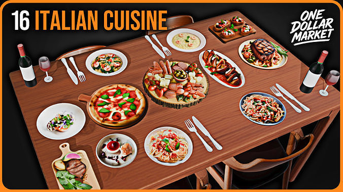 Italian Cuisine Pack Set of 16 3D model