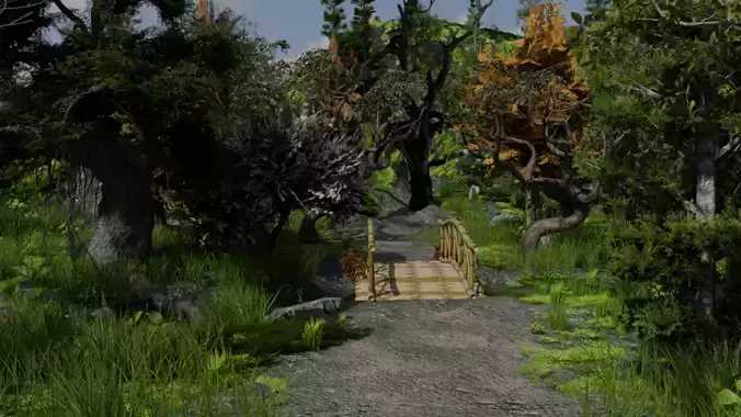Realistic Forest Game Environment with 4 Linked Sectors