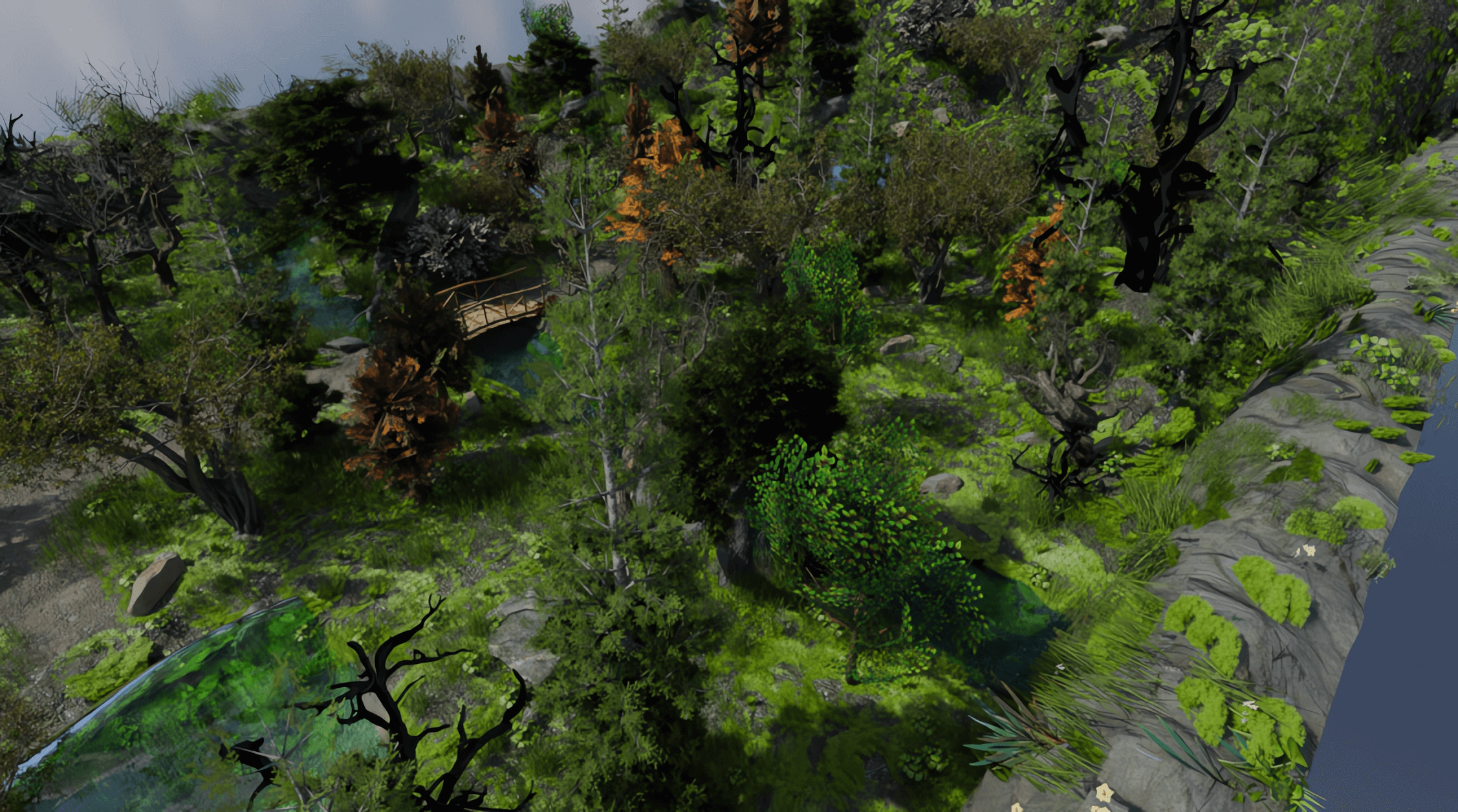 Realistic Forest Game Environment with 4 Linked Sectors 3D model_6