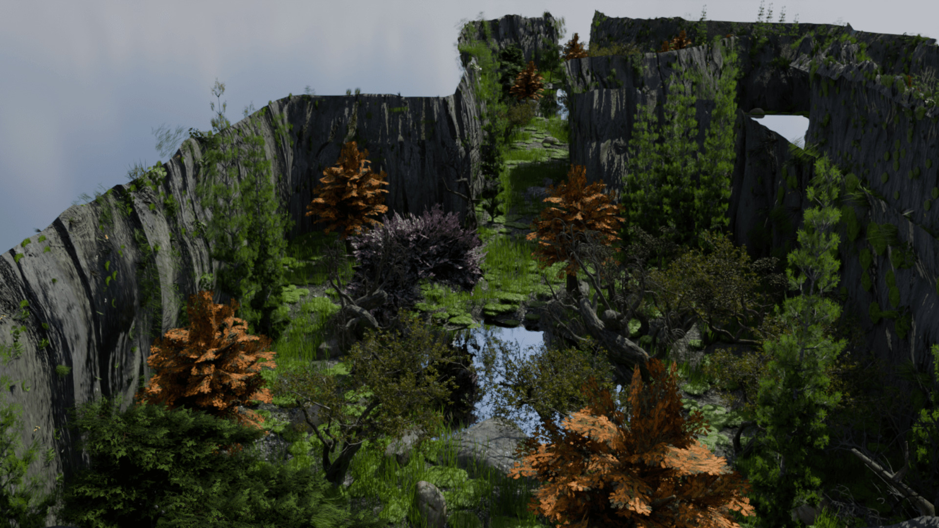Realistic Forest Game Environment with 4 Linked Sectors 3D model_3