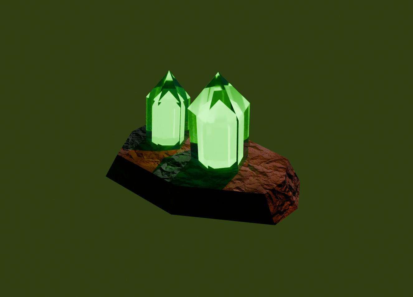 Green Crystals on Rock Base Low-poly 3D model_2