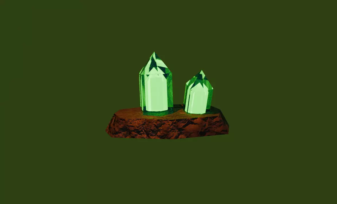 Green Crystals on Rock Base Low-poly 3D model_0