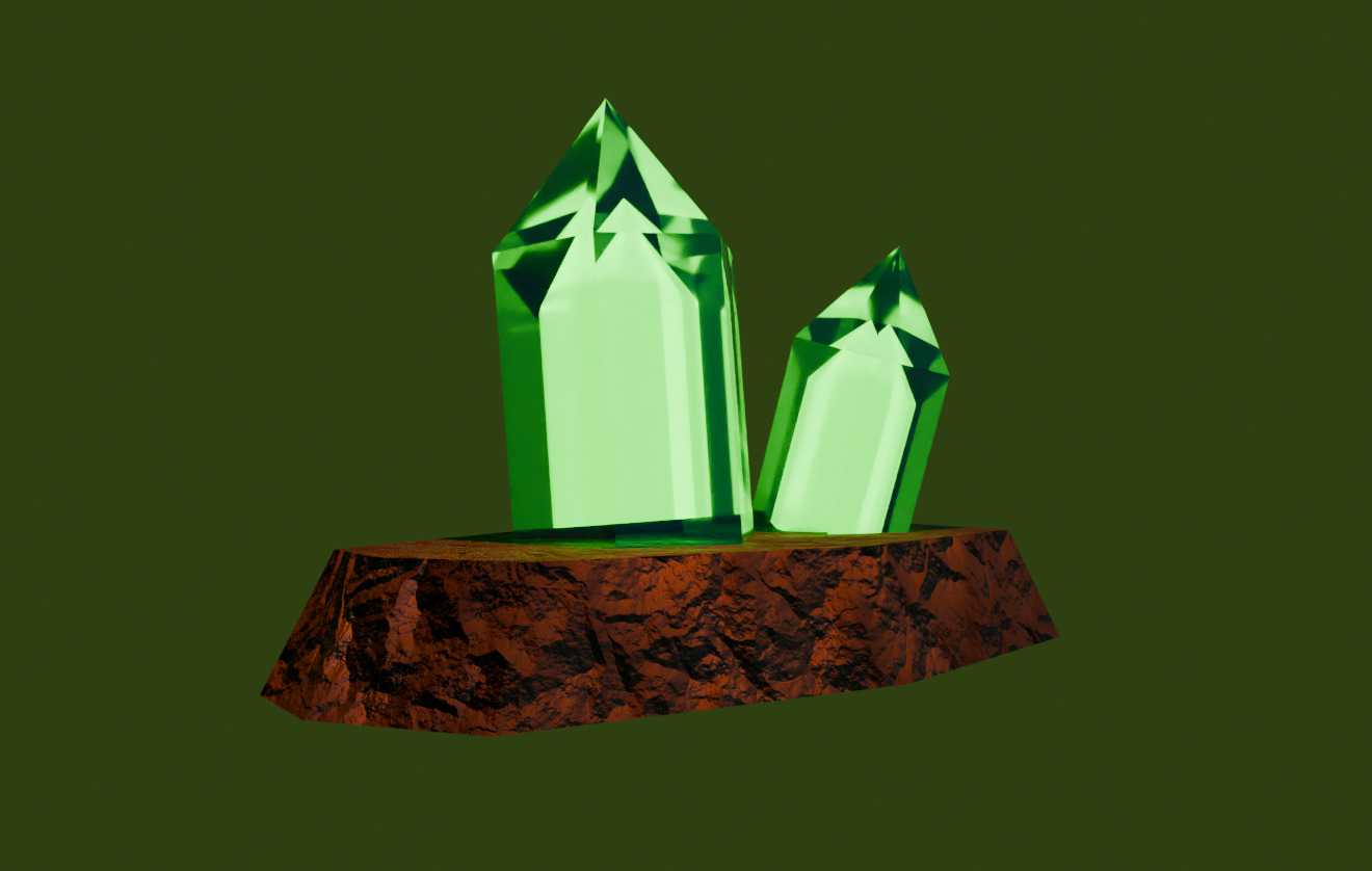Green Crystals on Rock Base Low-poly 3D model_3