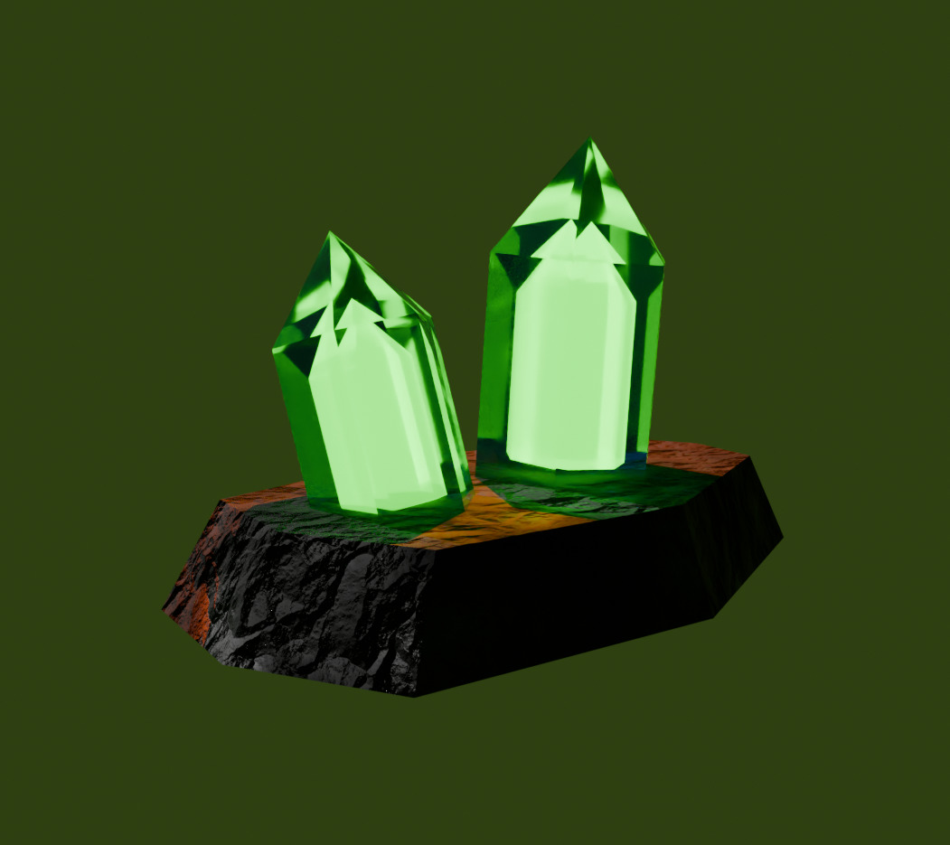 Green Crystals on Rock Base Low-poly 3D model_1