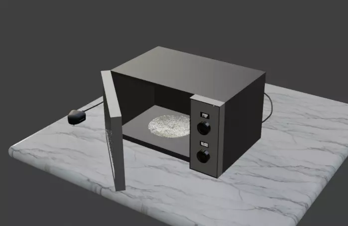 Modern Microwave Oven 3D Model  Silver and Matte Black Low-poly 3D model_10