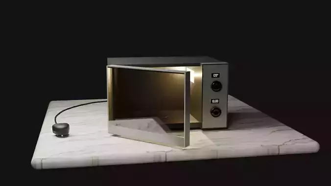 Modern Microwave Oven 3D Model  Silver and Matte Black