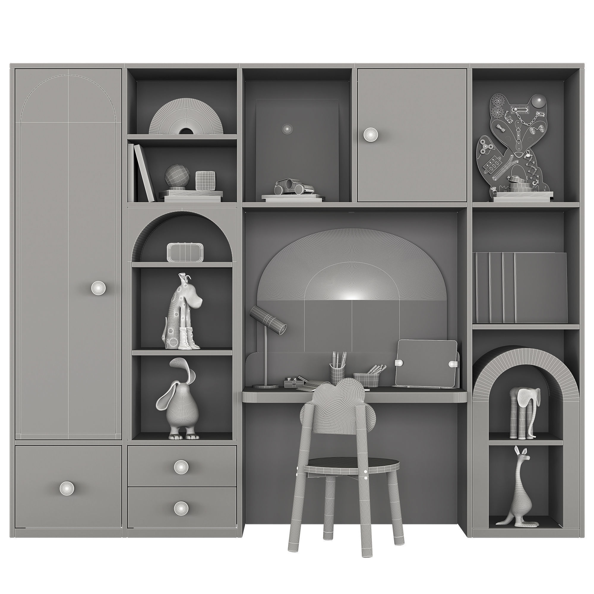 Children furniture with toys and decor Low-poly 3D model_4