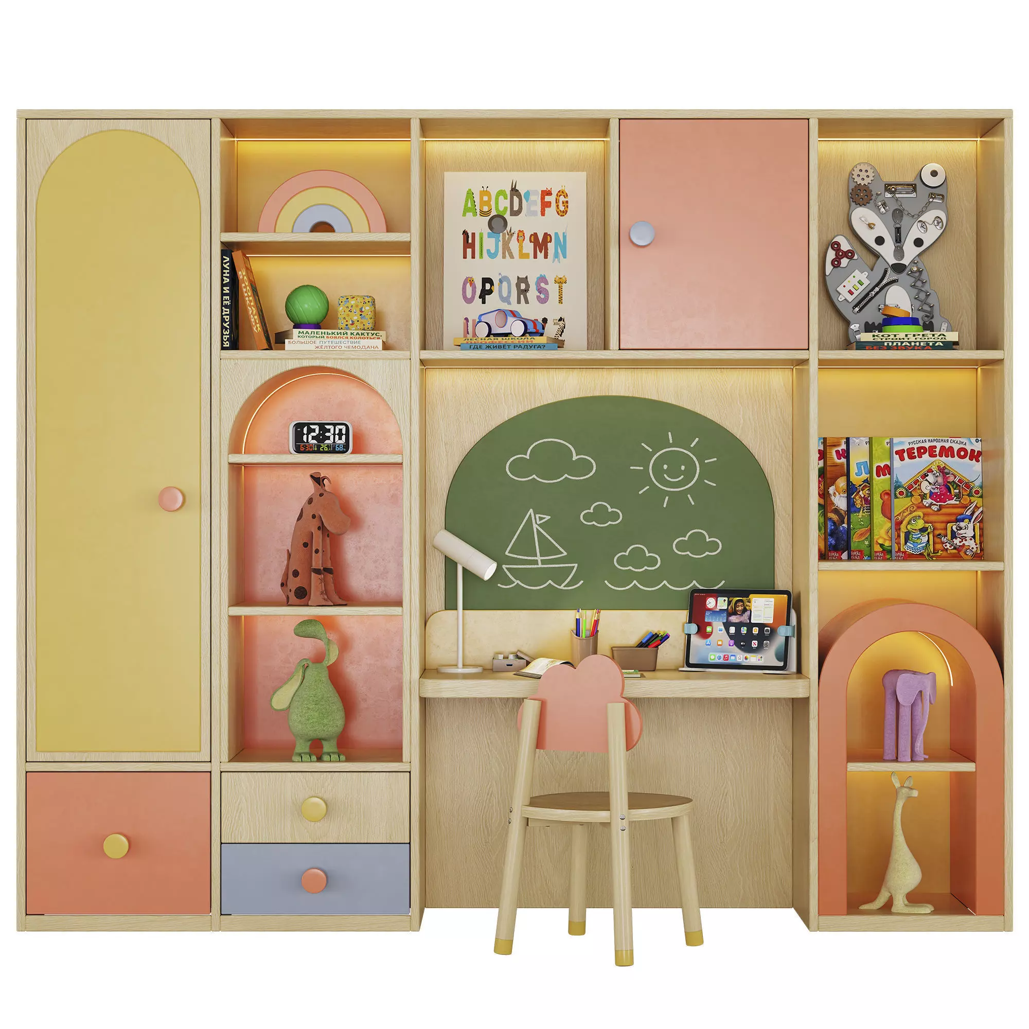 Children furniture with toys and decor Low-poly 3D model_0