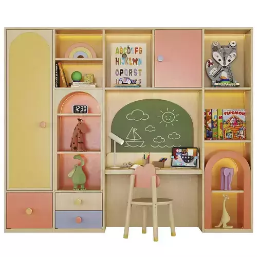 Children furniture with toys and decor Low-poly 3D model